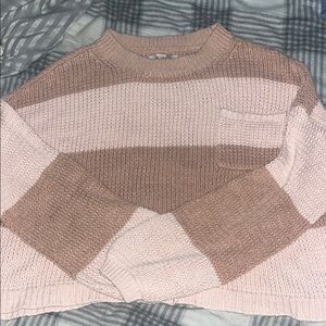 American Eagle Outfitters Pink and Tan Crew Neck Sweater